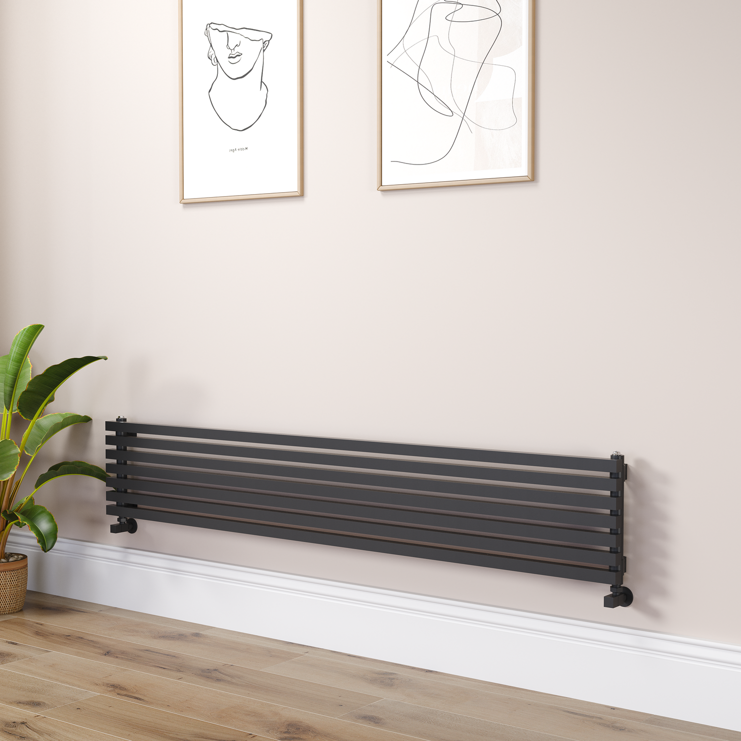 Ravello Midnight Black Linea Black Square Designer Radiator 315X1800mm Single Panel 2556 Btu - Horizontal Bars
