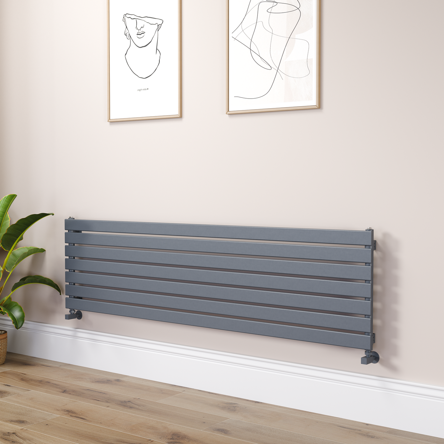 Riace Dark Grey Anthracite Flat Designer Radiator 490X1800mm Single Panel 3317 Btu