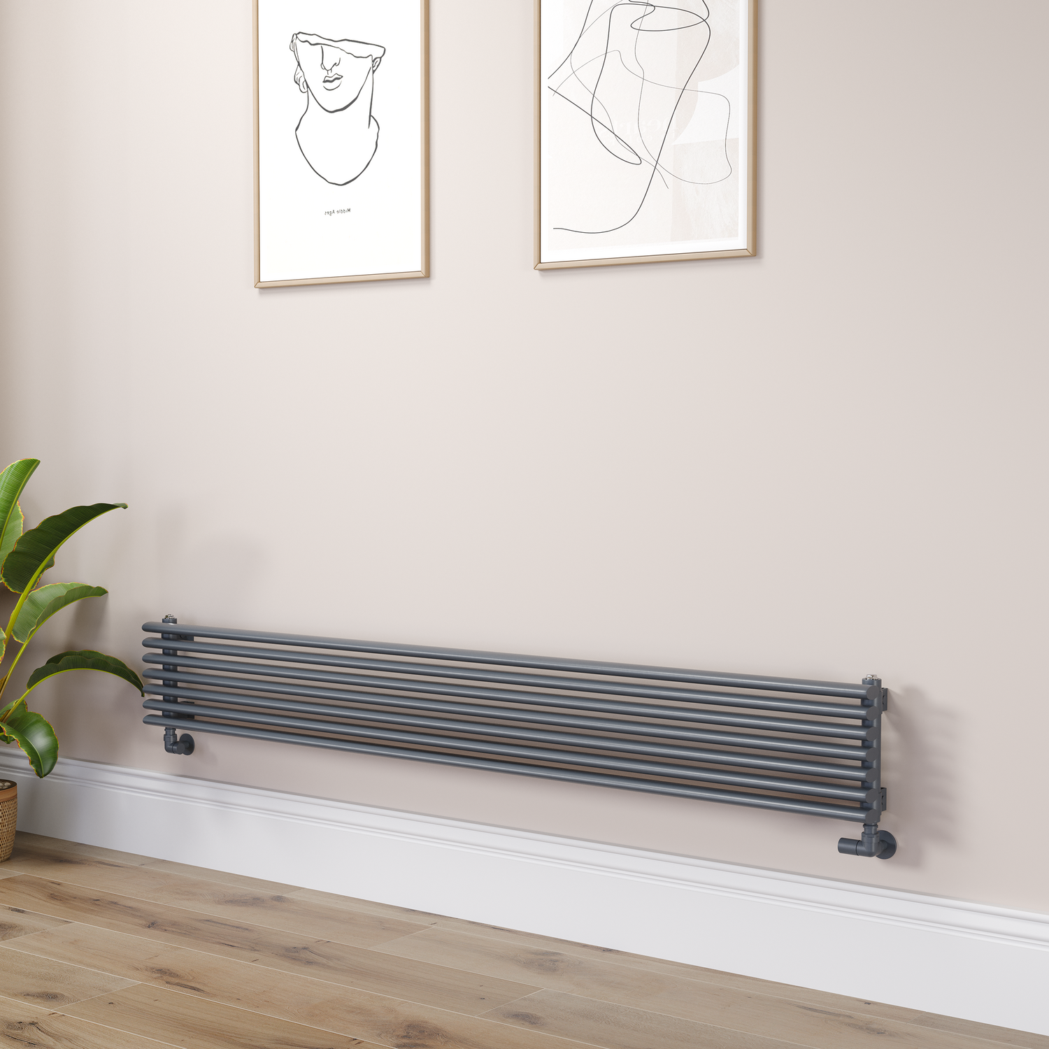 Ventura Dark Grey Anthracite Oval Unique Designer Radiator 245X1800mm Single Panel 2478 Btu