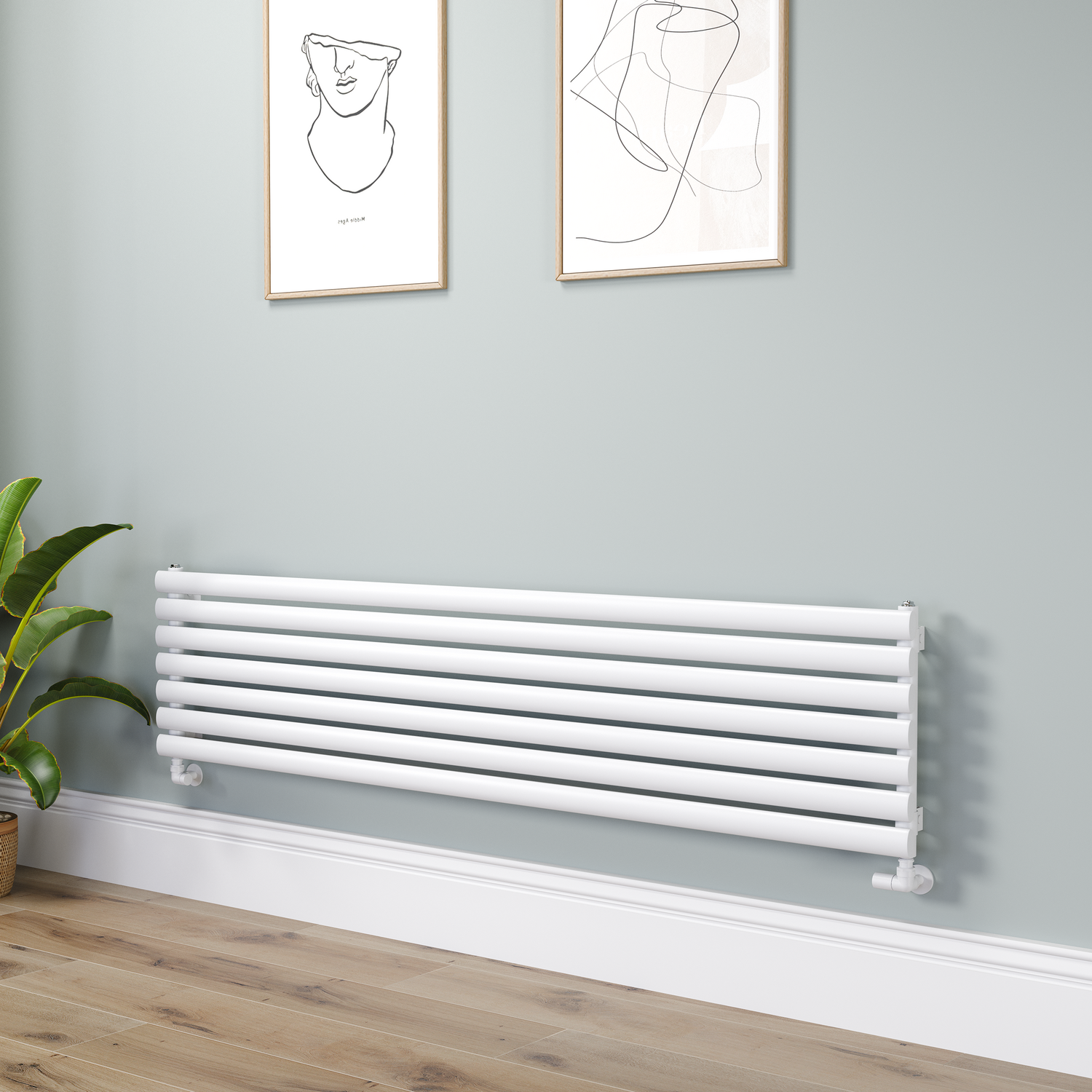 Sorrento White Oval Designer Radiator 413X1800mm Single Panel 2980 Btu