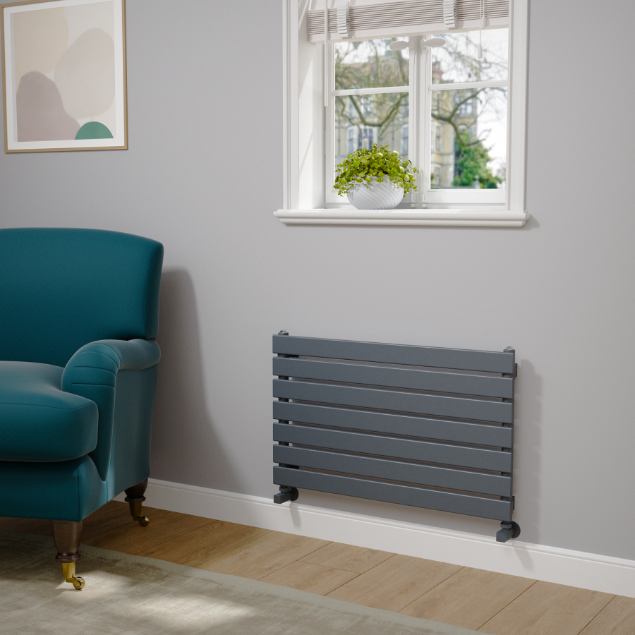 Riace Linea Dark Grey Anthracite Flat Designer Radiator 490x800mm Single Panel 1546 BTU - Horizontal Bars