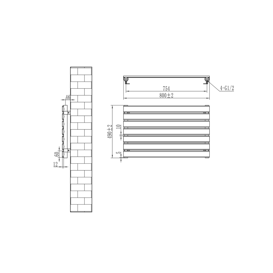 Riace Linea White Flat Designer Radiator 490x800mm Single Panel 1546 BTU - Horizontal Bars
