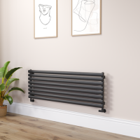 Sorrento Linea Black Oval Designer Radiator 472x1400mm Single Panel 2655 BTU - Horizontal Bars