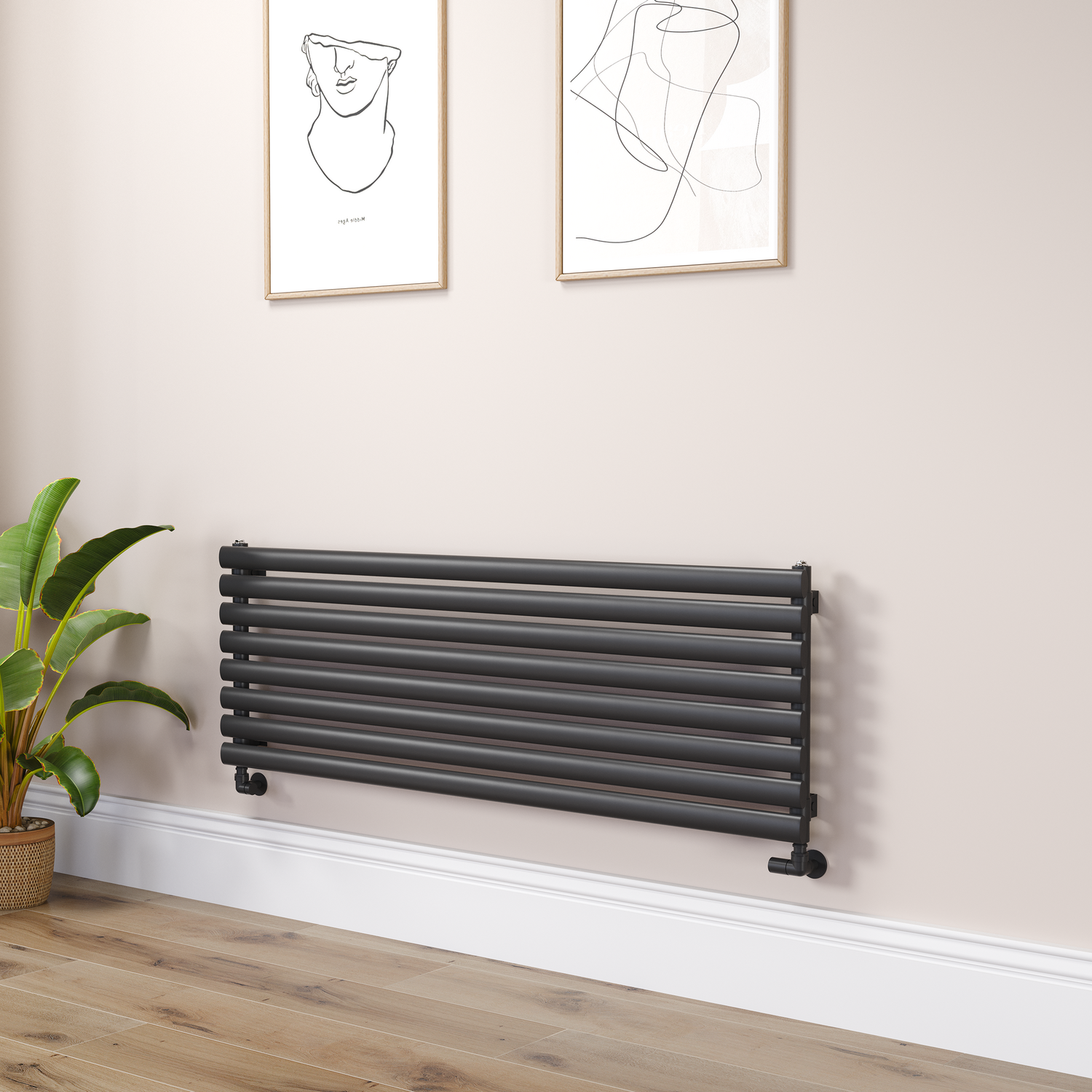 Sorrento Midnight Black Oval Designer Radiator 472X1400mm Single Panel 2655 Btu