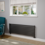 Sorrento Linea Black Oval Designer Radiator 472x1400mm Single Panel 2655 BTU - Horizontal Bars