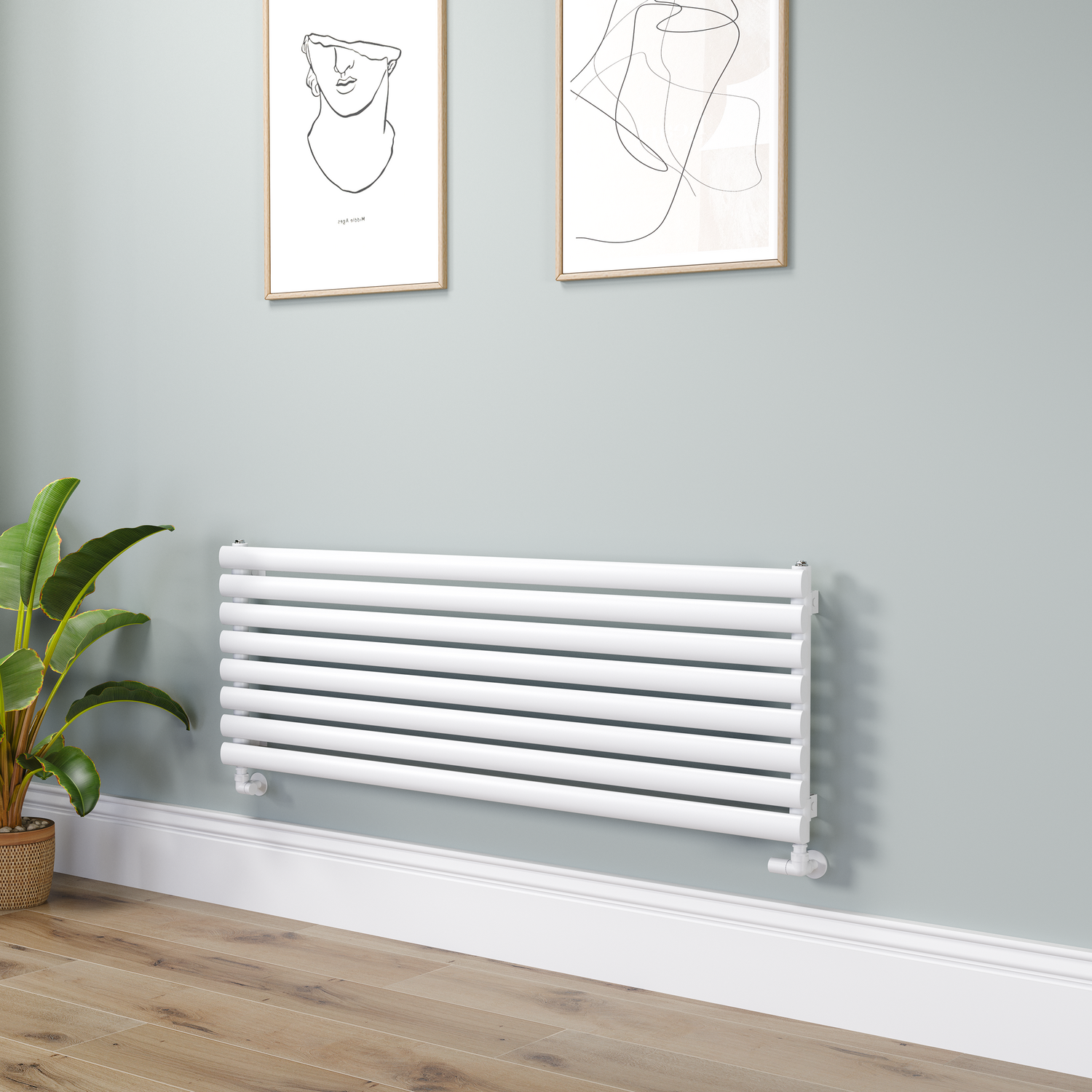 Sorrento White Oval Designer Radiator 472X1400mm Single Panel 2655 Btu