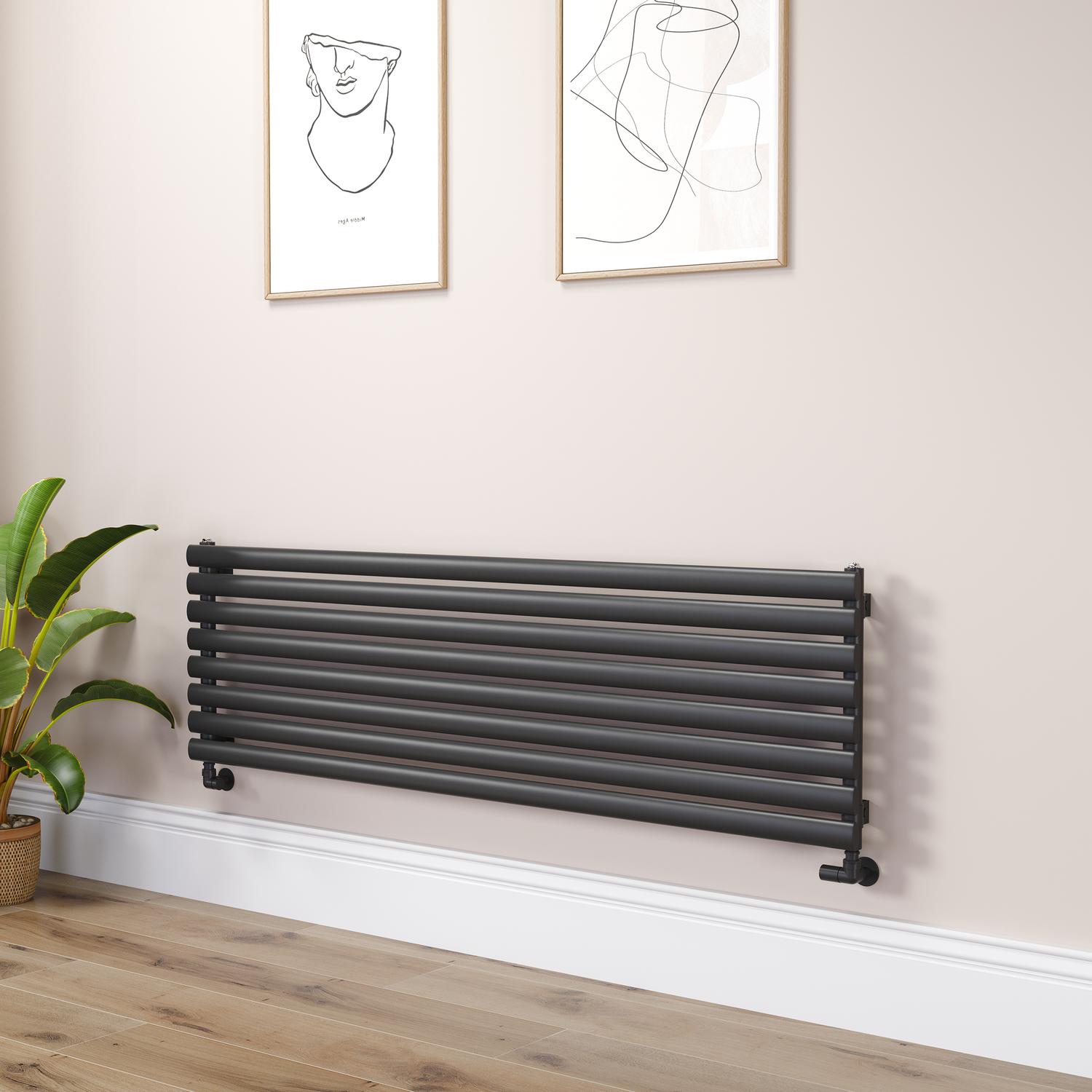 Sorrento Midnight Black Oval Designer Radiator 472X1600mm Single Panel 3024 Btu