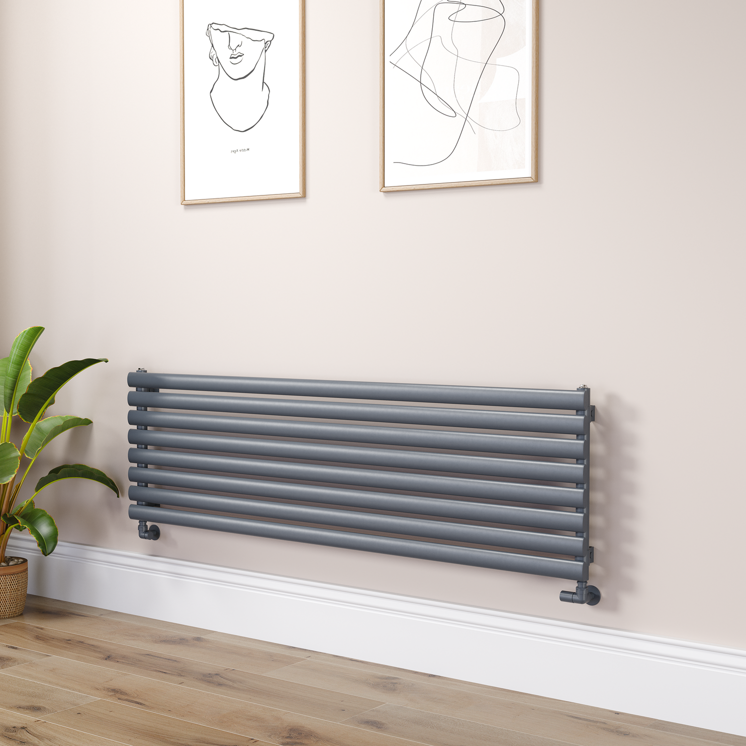 Sorrento Dark Grey Anthracite Oval Designer Radiator 472X1600mm Single Panel 3024 Btu