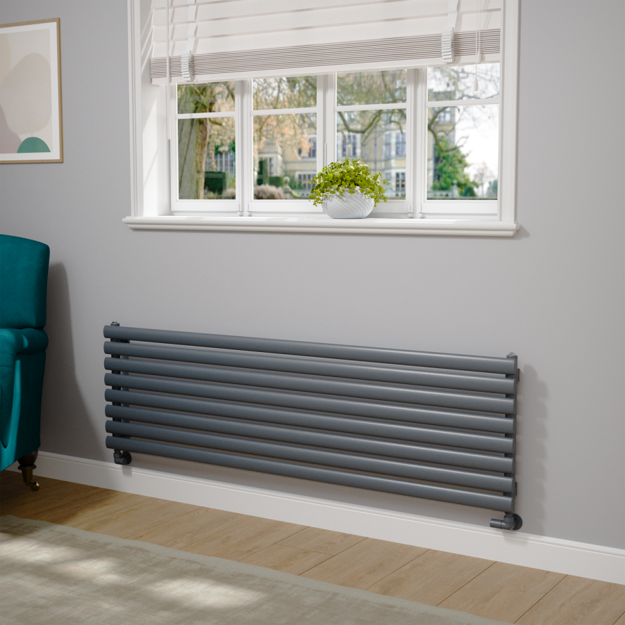 Sorrento Linea Anthracite Oval Designer Radiator 472x1600mm Single Panel 3024 BTU - Horizontal Bars