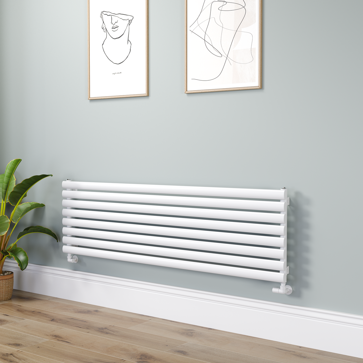 Sorrento White Oval Designer Radiator 472X1600mm Single Panel 3024 Btu