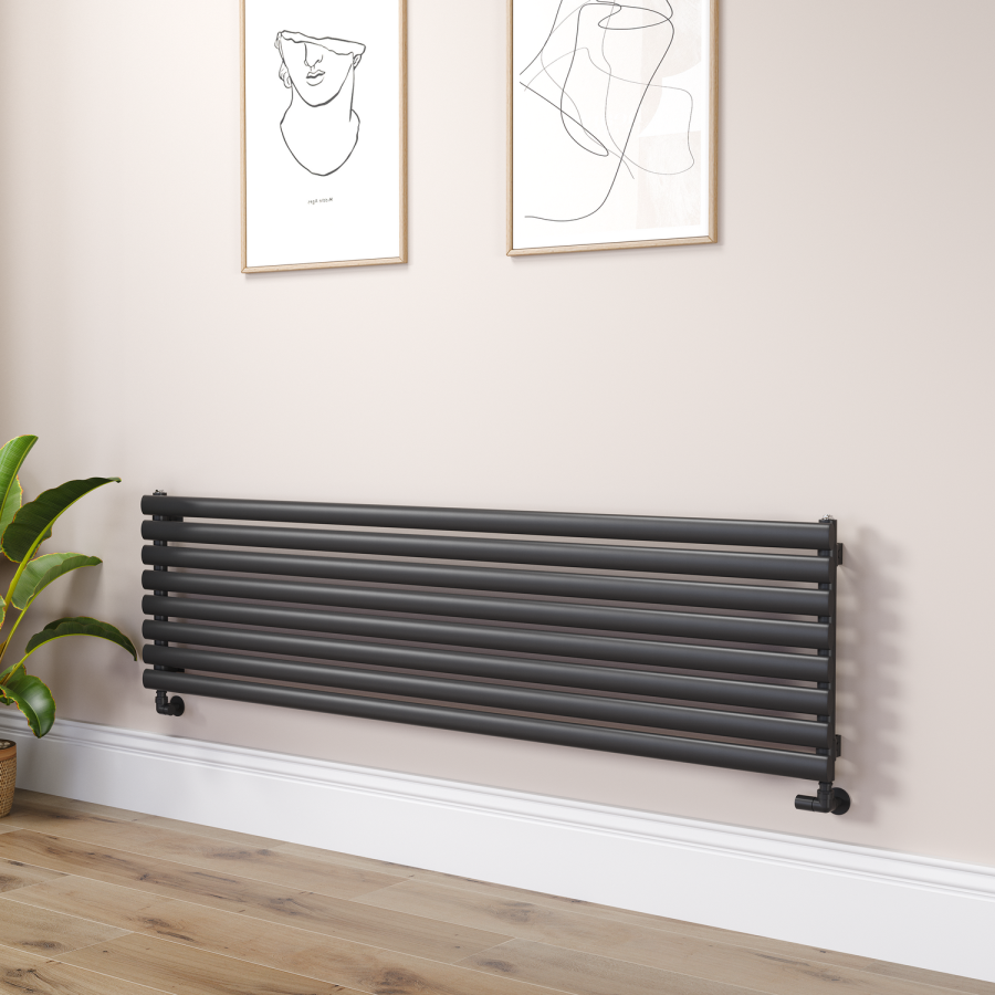 Sorrento Linea Midnight Black Oval Designer Radiator 472x1800mm Single ...