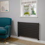 Riace Linea Midnight Black Flat Designer Radiator 630x1000mm Single Panel 2433 BTU - Horizontal Bars