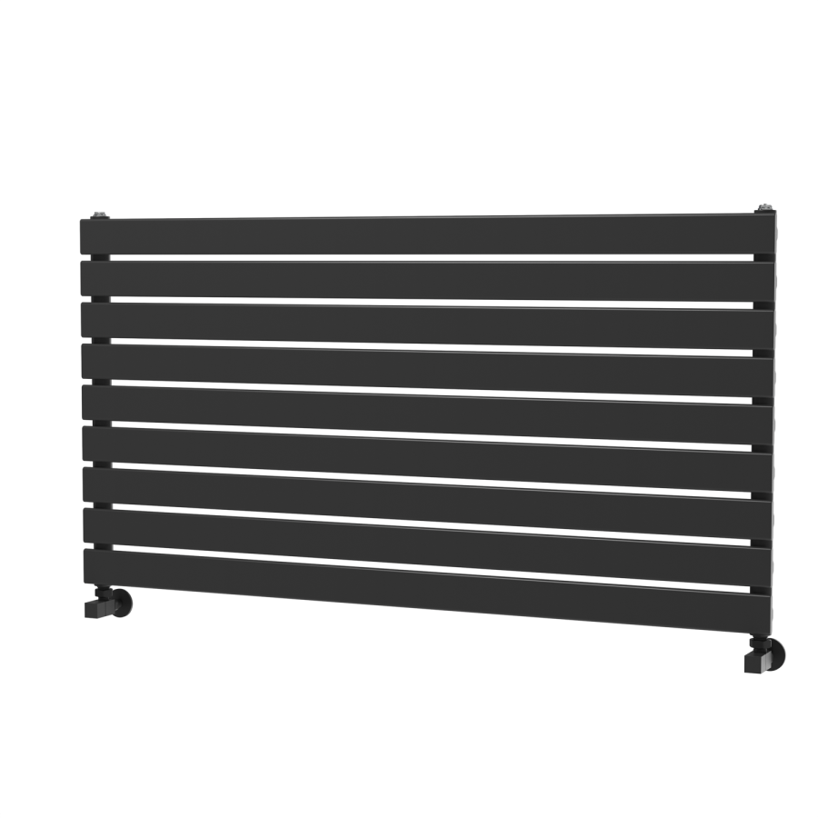 Riace Linea Midnight Black Flat Designer Radiator 630x1200mm Single Panel 2881 BTU - Horizontal Bars
