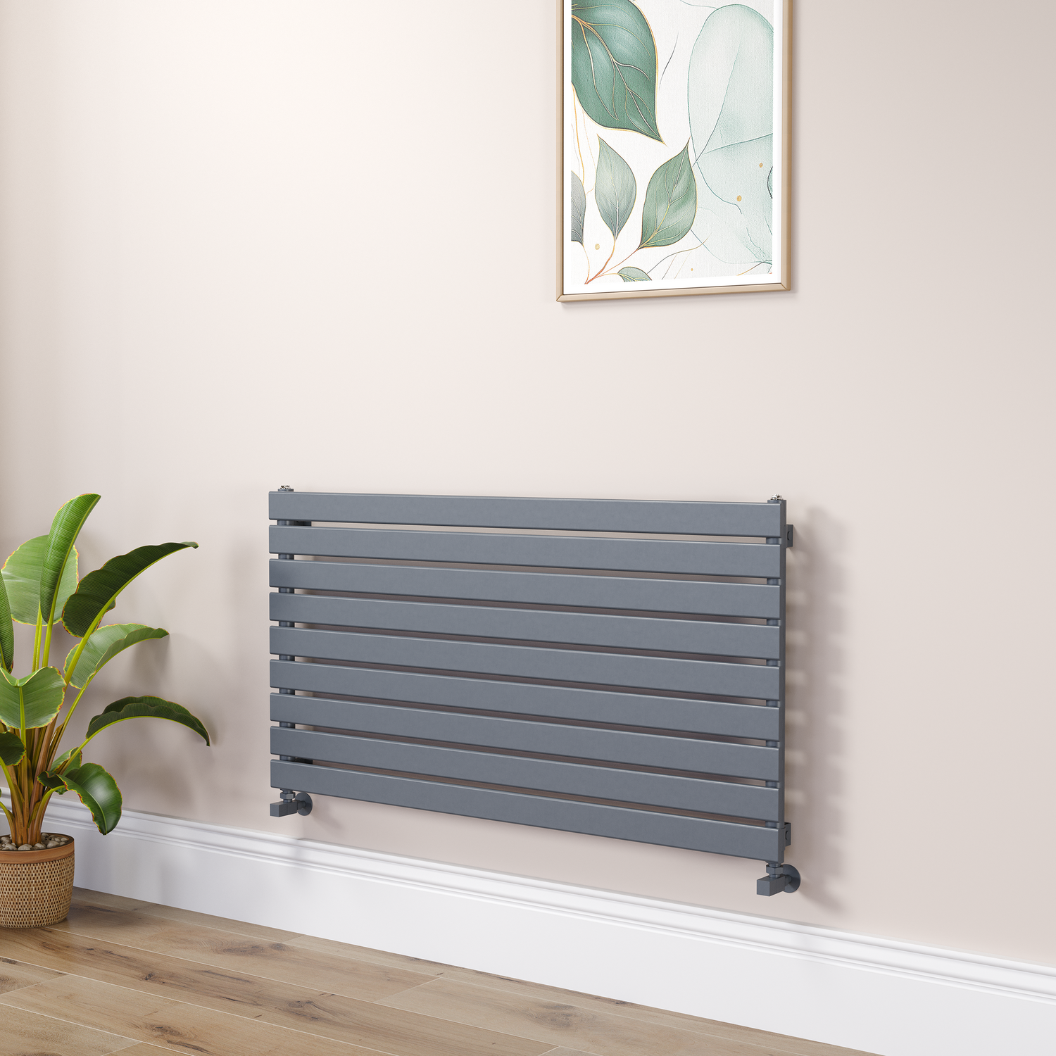 Riace Dark Grey Anthracite Linea Flat Designer Radiator 630X1200mm Single Panel 2881 Btu - Horizontal Bars