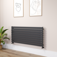 Riace Linea Midnight Black Flat Designer Radiator 630x1400mm Single Panel 3331 BTU - Horizontal Bars