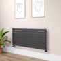 Riace Linea Midnight Black Flat Designer Radiator 630x1400mm Single Panel 3331 BTU - Horizontal Bars