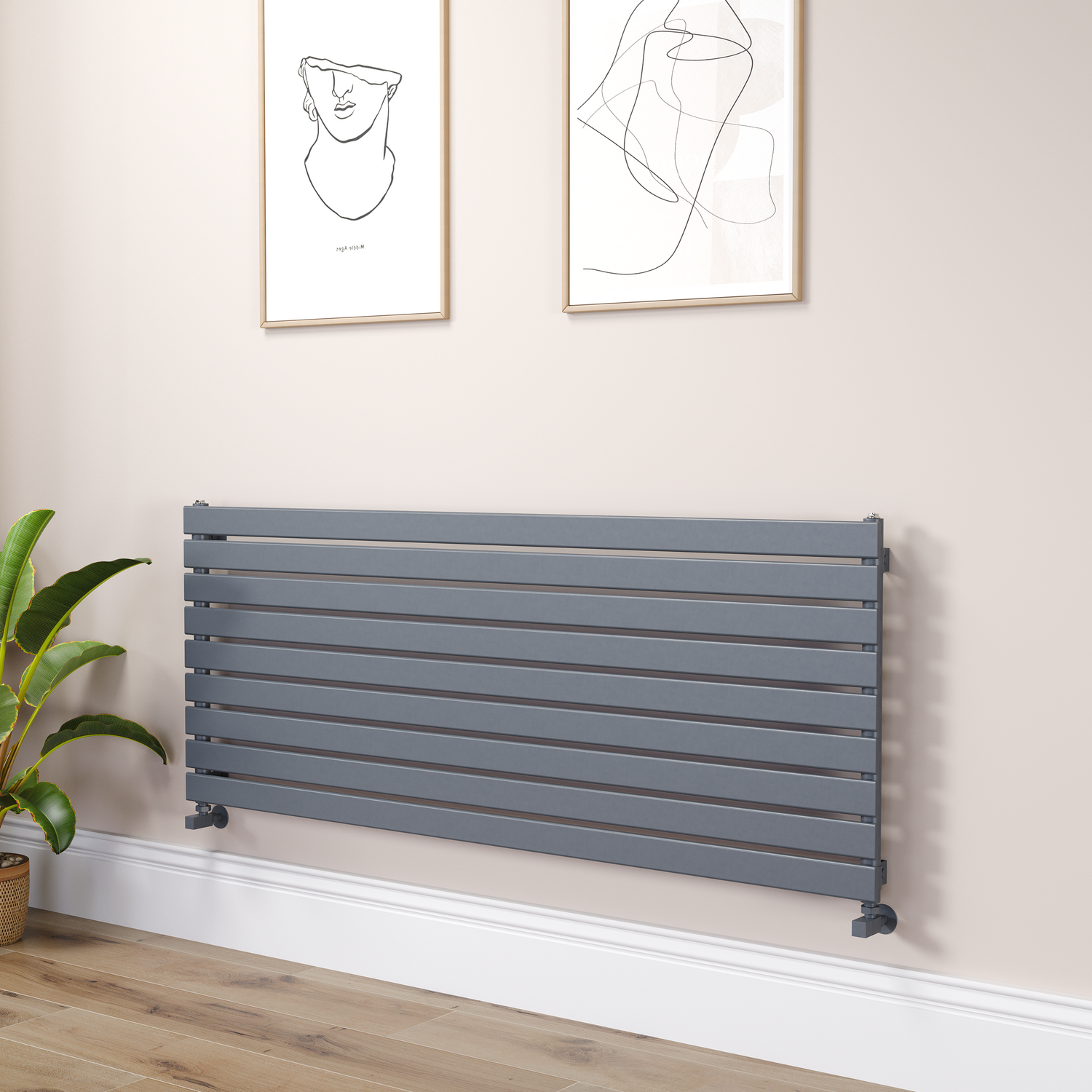 Riace Dark Grey Anthracite Flat Designer Radiator 630X1600mm Single Panel 3795 Btu