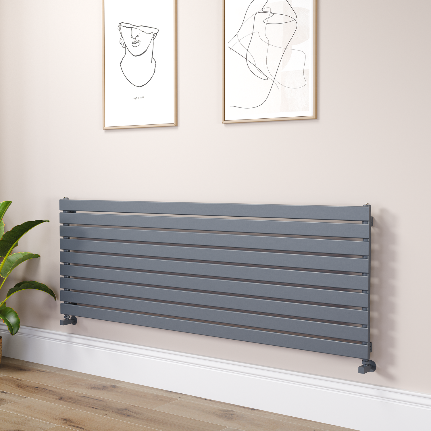 Riace Dark Grey Anthracite Linea Flat Designer Radiator 630X1800mm Single Panel 4266 Btu - Horizontal Bars