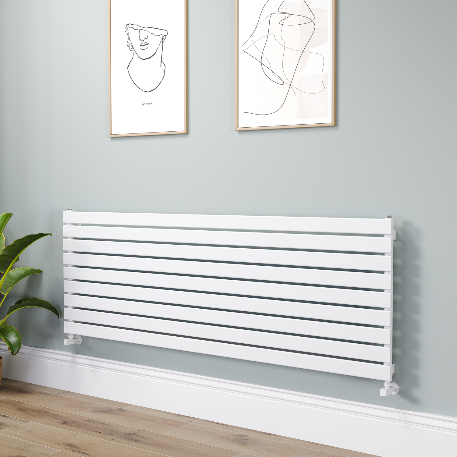 Riace Linea Flat Designer Radiator 630X1800mm Single Panel 4266 Btu Horizontal Bars RHS9-1800-WCF - Image 2