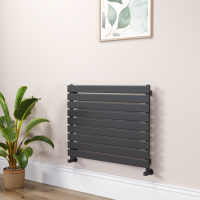 Riace Linea Midnight Black Flat Designer Radiator 630x800mm Single Panel 1990 BTU - Horizontal Bars