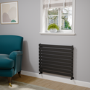 Riace Linea Midnight Black Flat Designer Radiator 630x800mm Single Panel 1990 BTU - Horizontal Bars