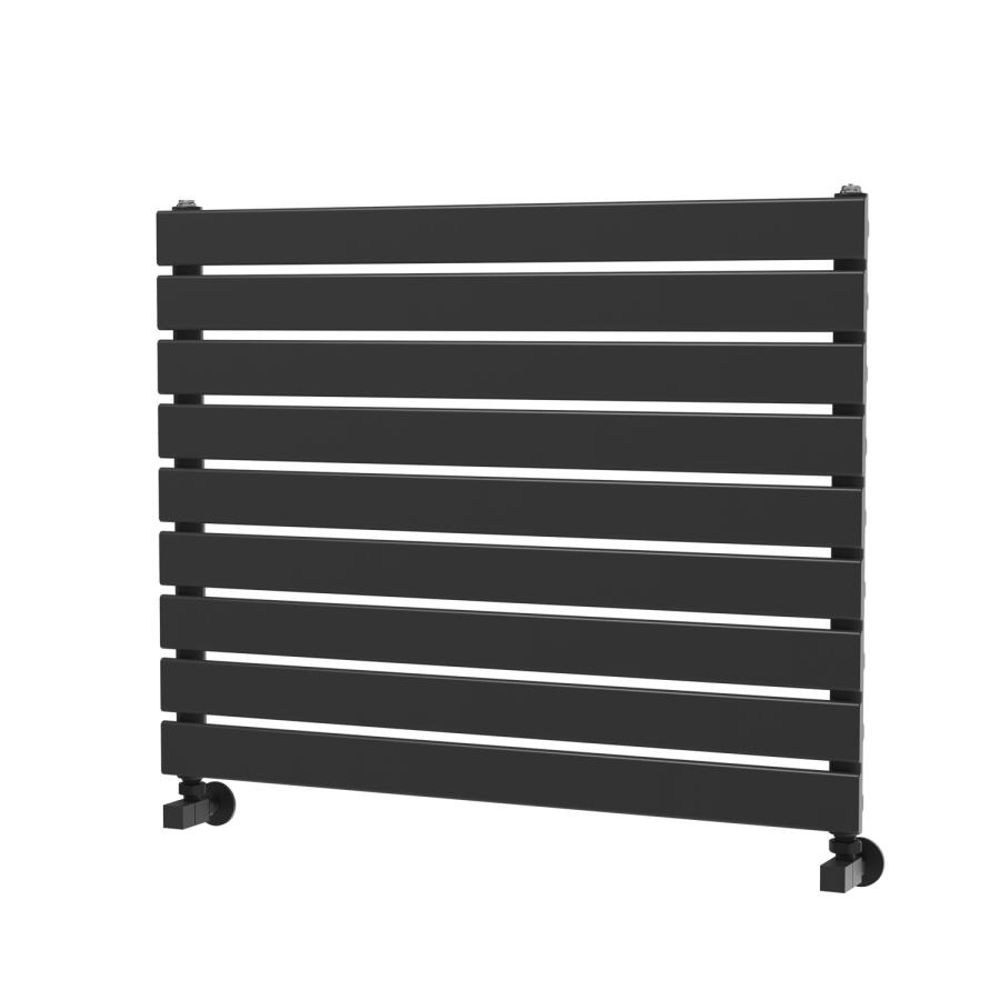 Riace Linea Midnight Black Flat Designer Radiator 630x800mm Single Panel 1990 BTU - Horizontal Bars