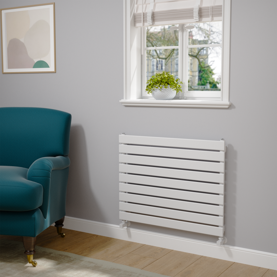 Riace Linea White Flat Designer Radiator 630x800mm Single Panel 1990 BTU - Horizontal Bars