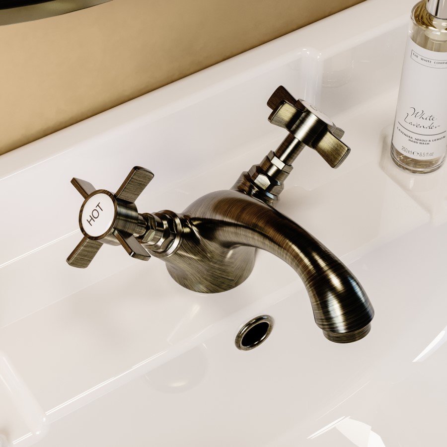 Antique Brass Crosshead Mono Basin Mixer Tap - Ripley