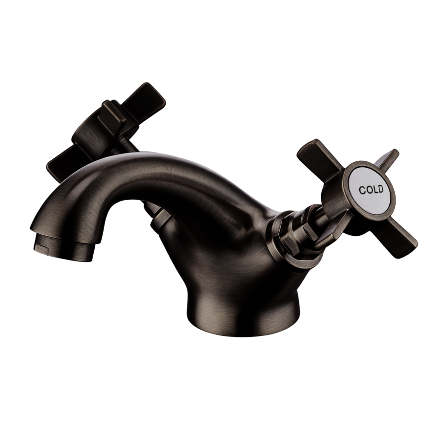 Antique Brass Crosshead Mono Basin Mixer Tap - Ripley