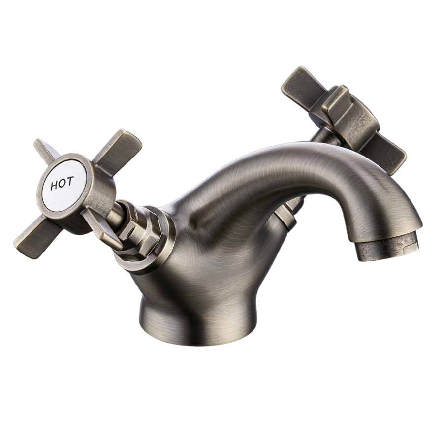 Antique Brass Crosshead Mono Basin Mixer Tap - Ripley