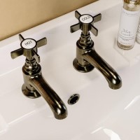 Antique Brass Crosshead Basin Pillar Taps - Ripley