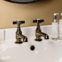 Antique Brass Crosshead Basin Pillar Taps - Ripley