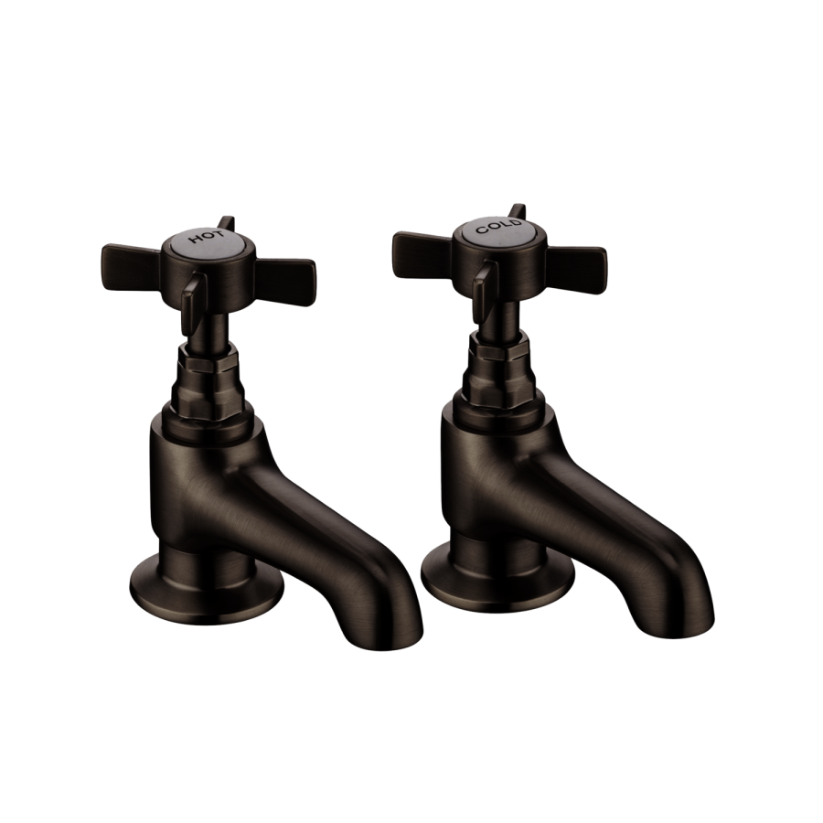 Antique Brass Crosshead Basin Pillar Taps - Ripley