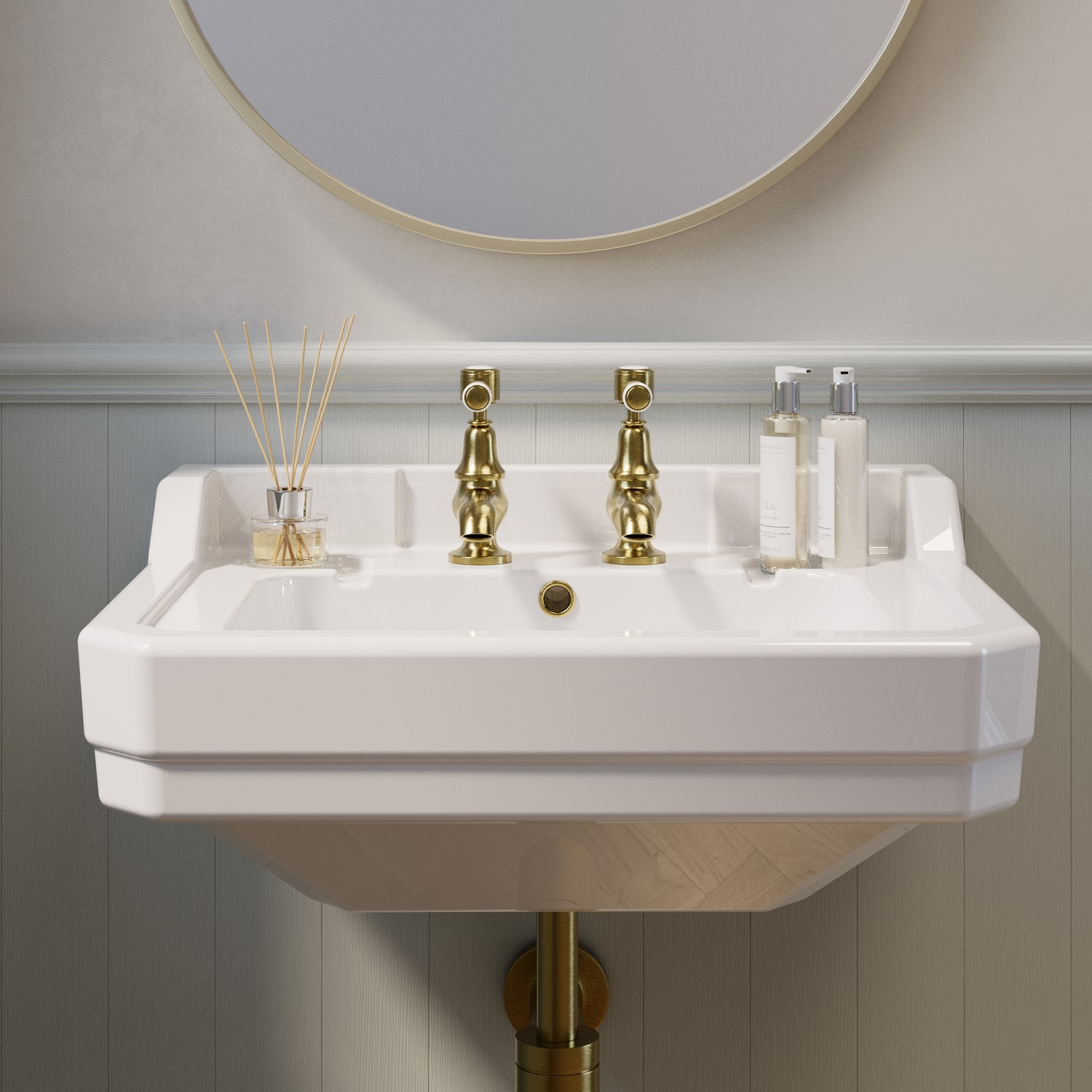 Photos - Bathroom Sink White Wall Hung Basin with 2 Tap Holes 570mm - Ripley White 78785-2