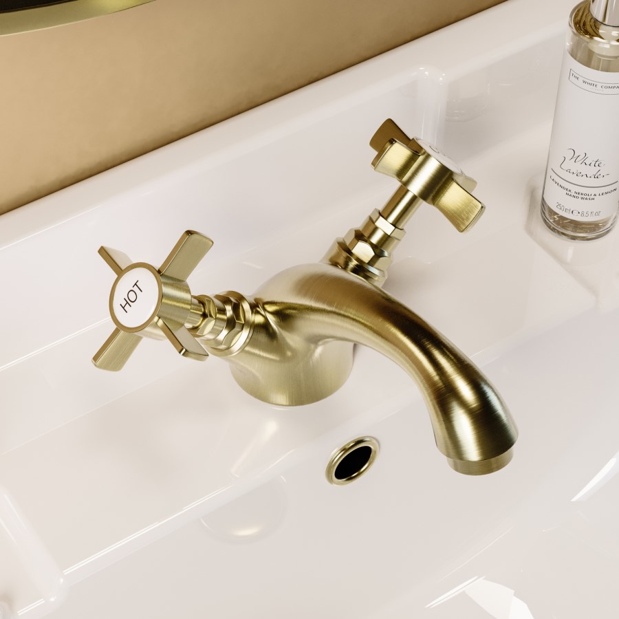 Brushed Brass  Crosshead Mono Basin Mixer Tap - Ripley
