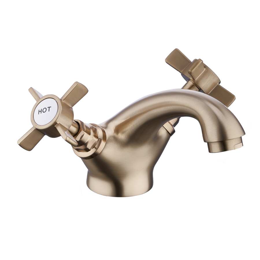 Brushed Brass  Crosshead Mono Basin Mixer Tap - Ripley