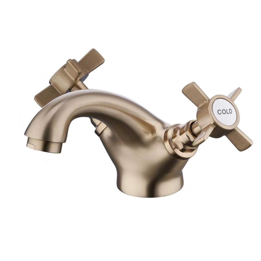 Brushed Brass  Crosshead Mono Basin Mixer Tap - Ripley