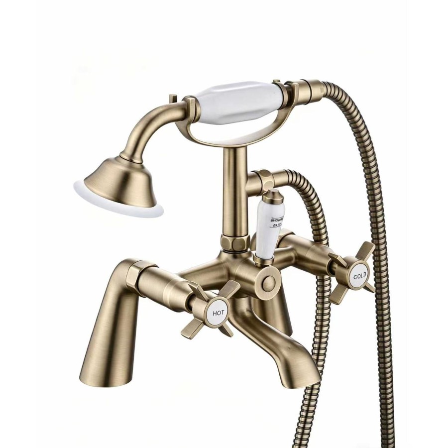 Brushed Brass Traditional Bath Shower Mixer - Ripley