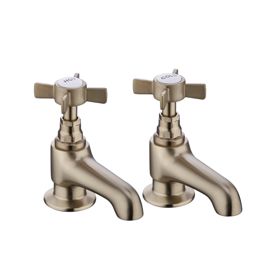 Brushed Brass Crosshead Basin Pillar Taps - Ripley