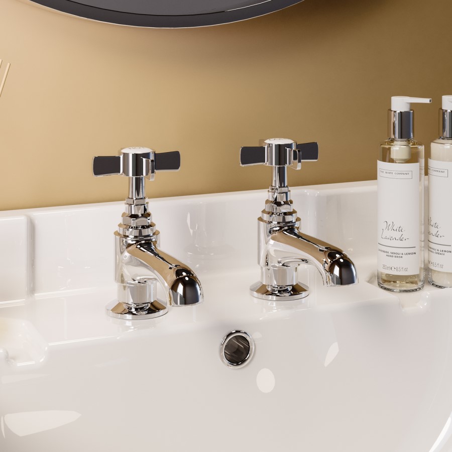 Chrome Crosshead Basin Pillar Taps - Ripley
