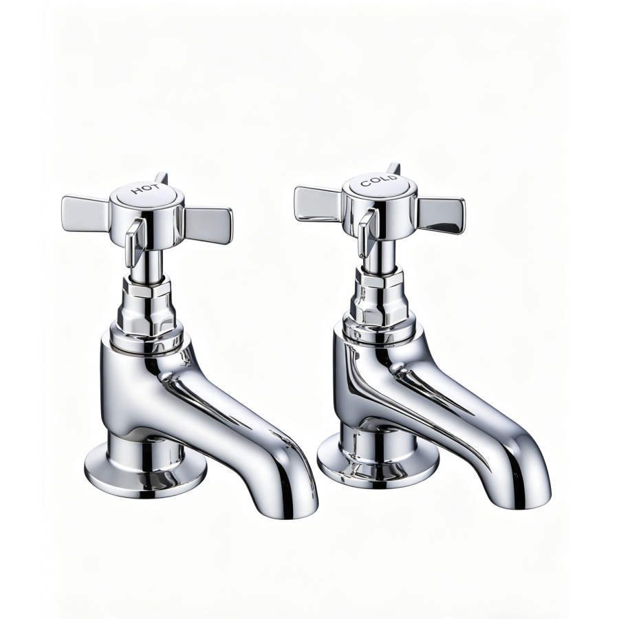 Chrome Crosshead Basin Pillar Taps - Ripley