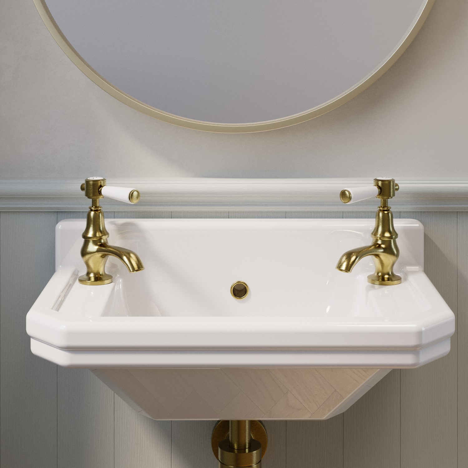 Ripley White Wall Hung Cloakroom Basin With 2 Tap Holes 506Mm