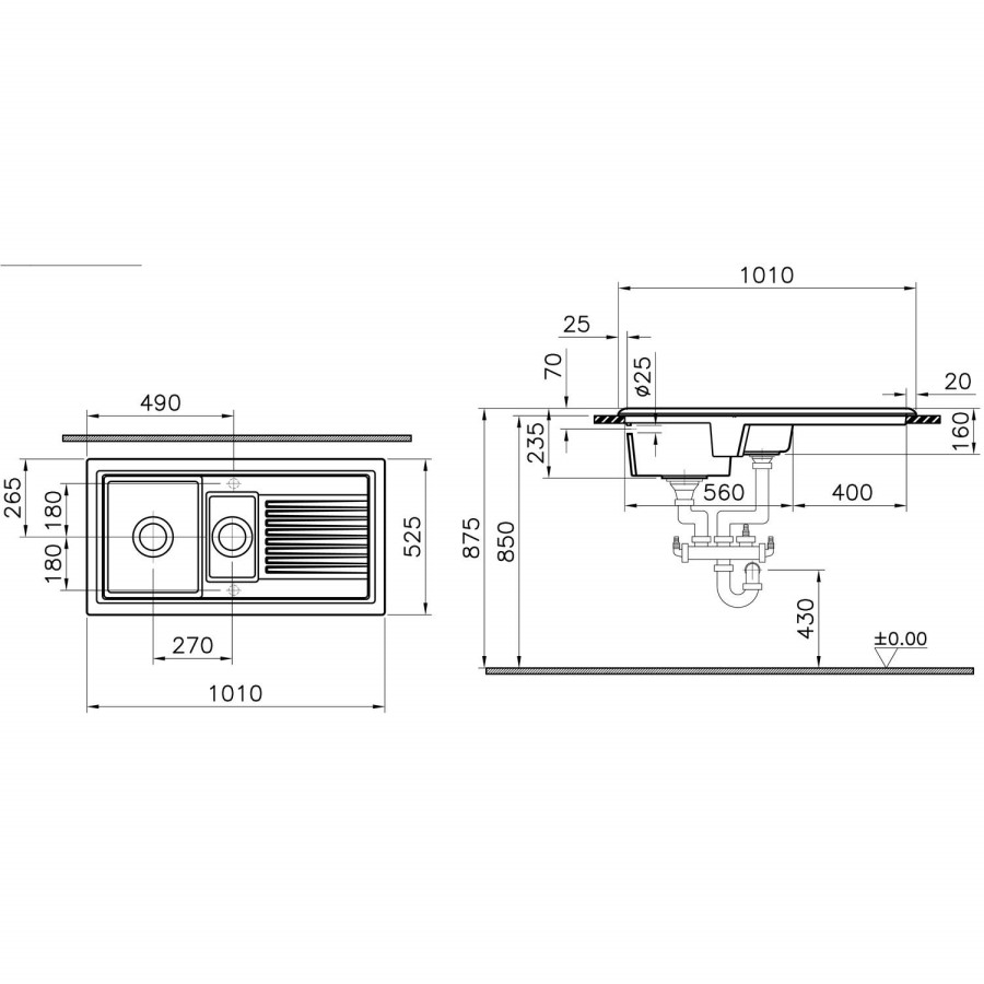 1.5 Bowl White Ceramic Kitchen Sink with Reversible Drainer - Reginox