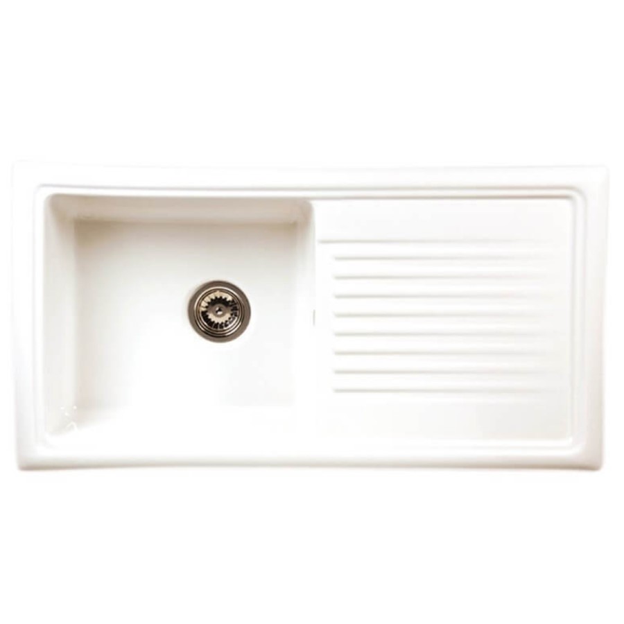 Single Bowl White Ceramic Kitchen Sink with Reversible Drainer - Reginox
