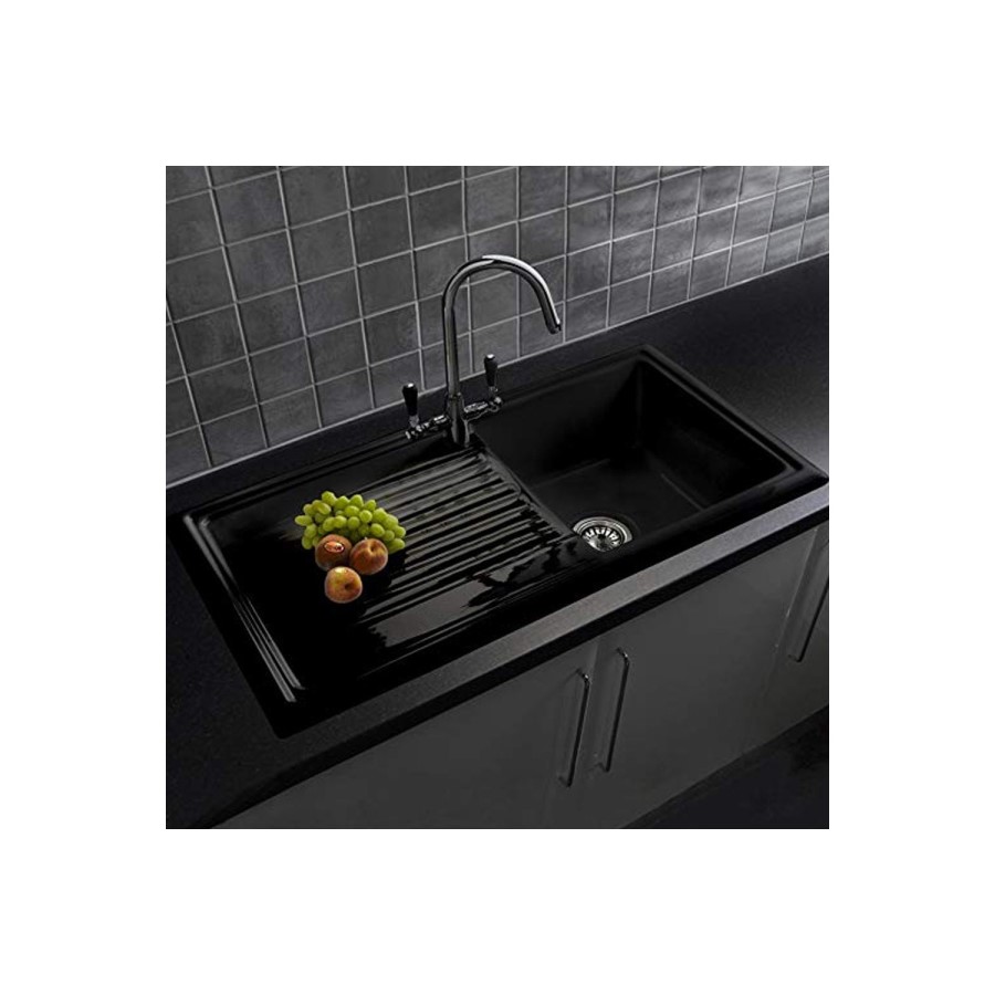Single Bowl Inset Black Ceramic Kitchen Sink with Reversible Drainer - Reginox