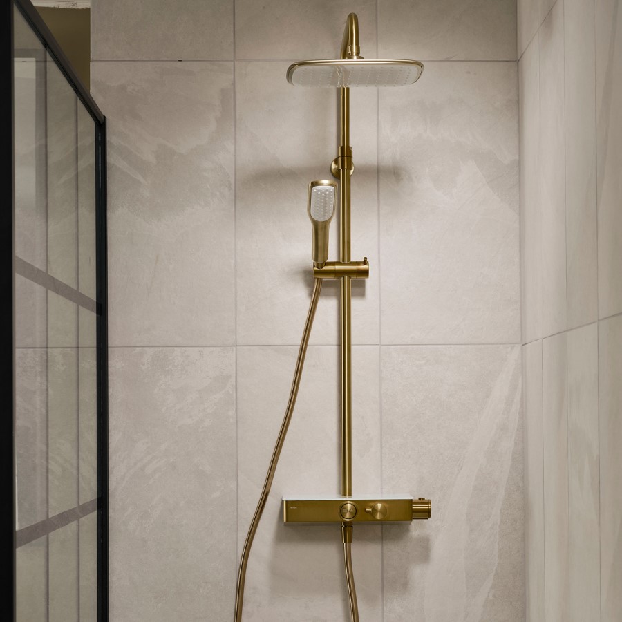 Triton Push Button Bar Diverter Thermostatic Mixer Shower Set - Brass