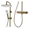 Triton Brushed Brass Push Button Thermostatic Mixer Bar Shower with Square Overhead &amp; Hand Shower