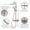 Triton Brushed Brass Push Button Thermostatic Mixer Bar Shower with Square Overhead &amp; Hand Shower