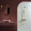 Triton Brushed Brass Push Button Thermostatic Mixer Bar Shower with Square Overhead &amp; Hand Shower