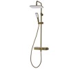 Triton Brushed Brass Push Button Thermostatic Mixer Bar Shower with Square Overhead &amp; Hand Shower